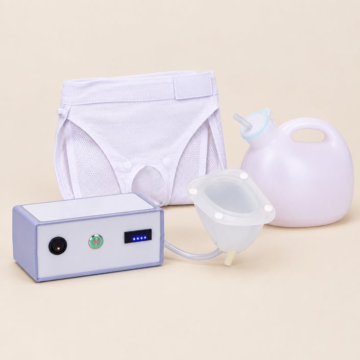 Quietdry Night System complete kit: sensing pump unit, silicone cup, cotton brief, 2 L jug